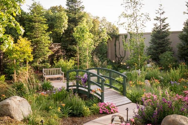 cozy garden backyard bridge