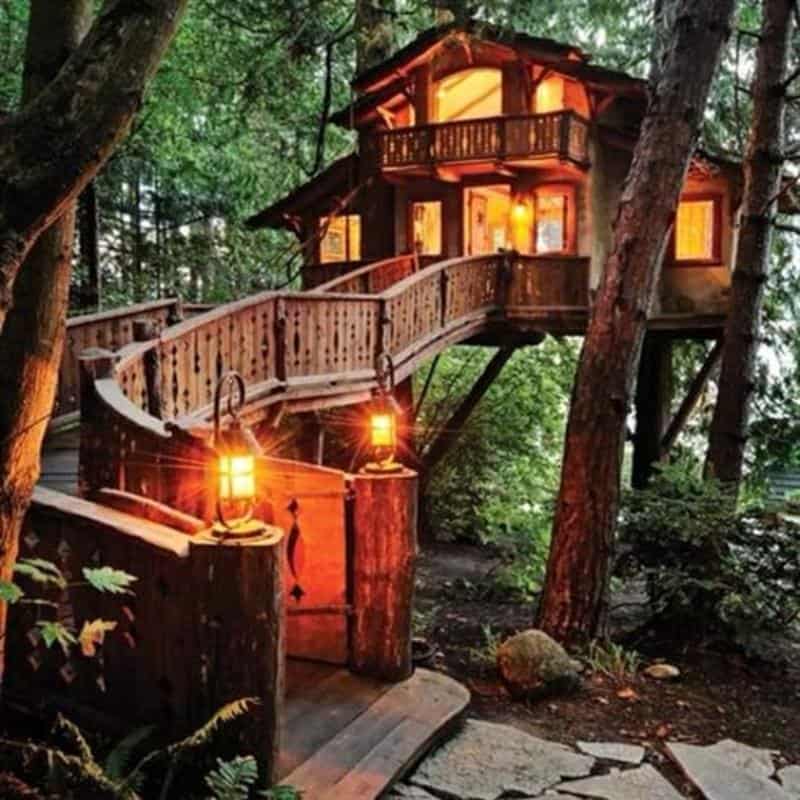 lighted tree house design bridge