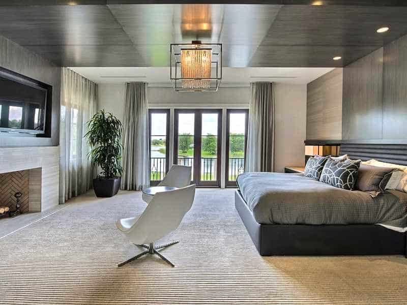 Contemporary Master Bedroom with flush light & Carpet