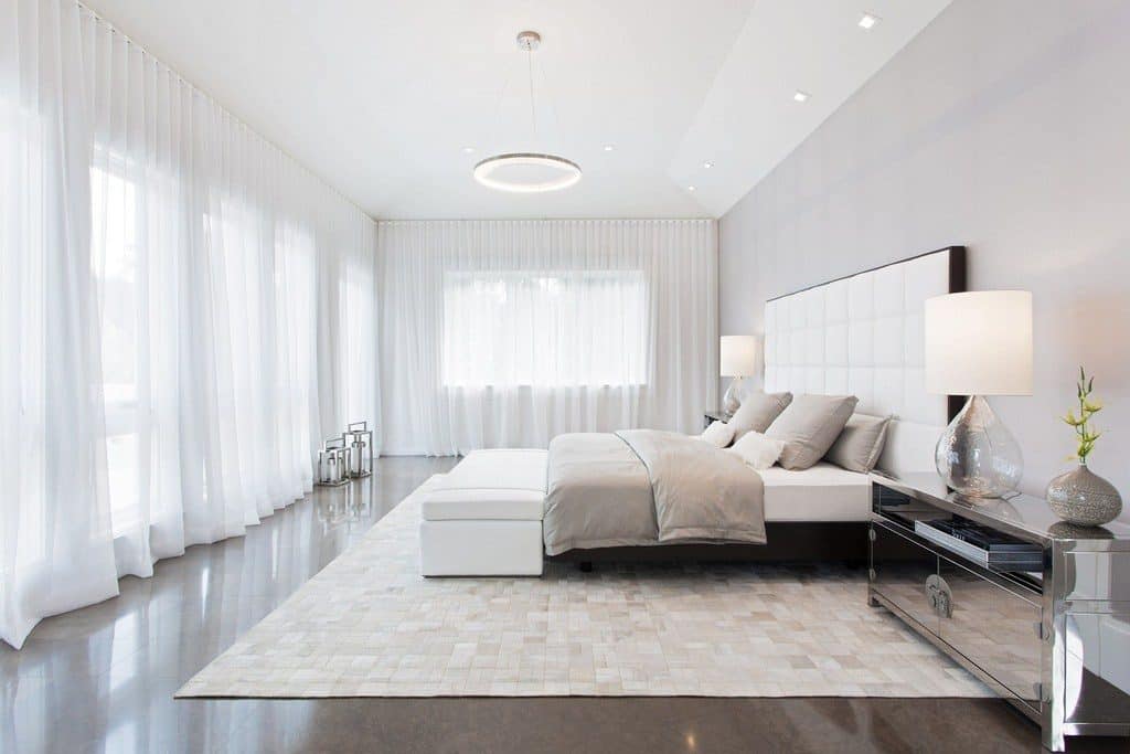 Contemporary Master Bedroom with High ceiling