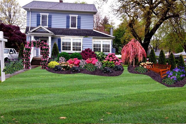 front yard with beautiful flower bed