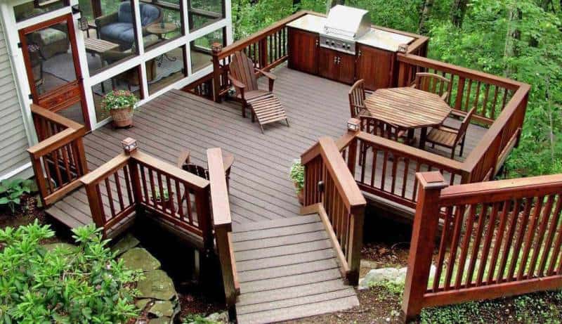 custom multi-level hardwood deck