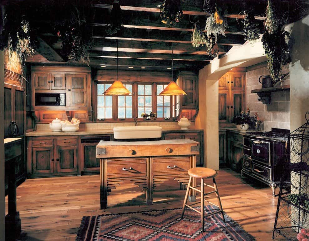 rustic kitchen with vintage cabinets and knobs and door handles