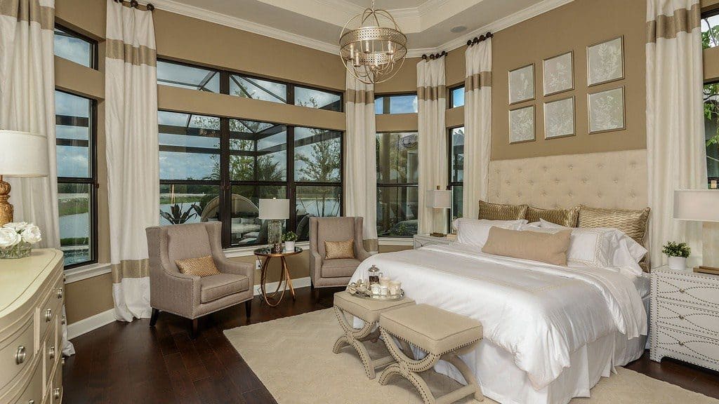 traditional master bedroom with light color scheme