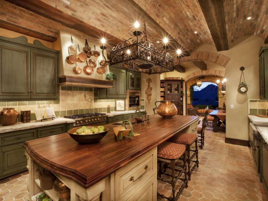 Beautiful tuscan kitchen design with creative kitchen lighting