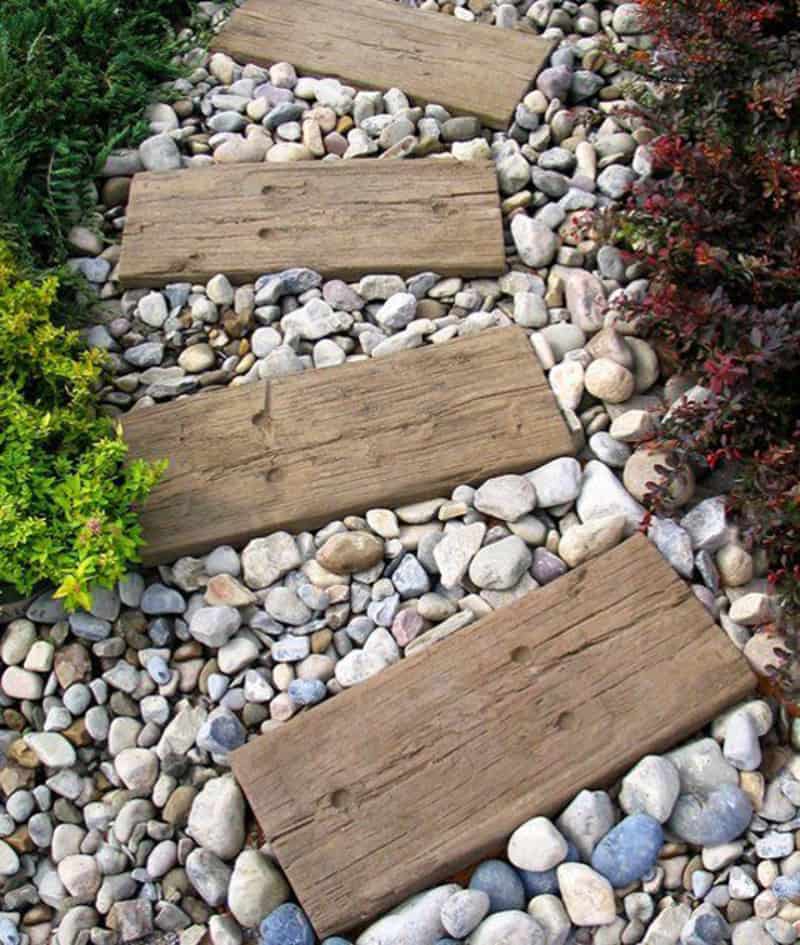 wood plank stone garden DIY pathway