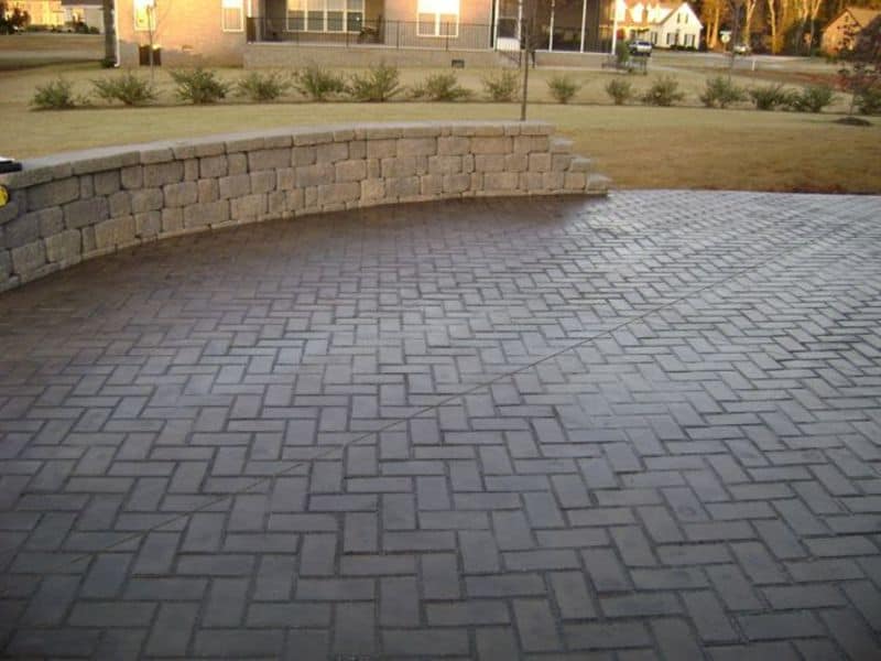 stamped concrete patio made of herringbone
