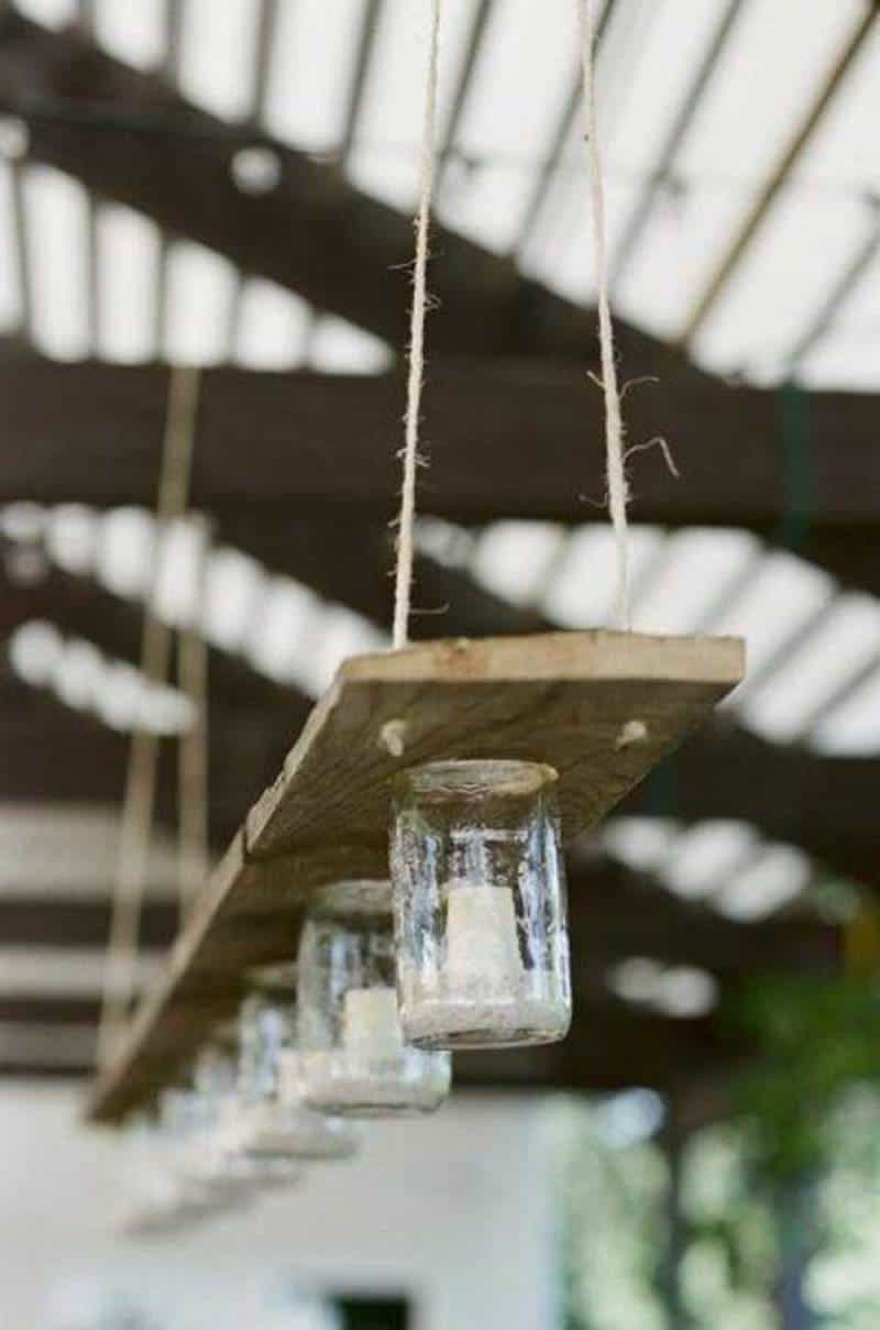light mason jars with reclaimed wood for patio