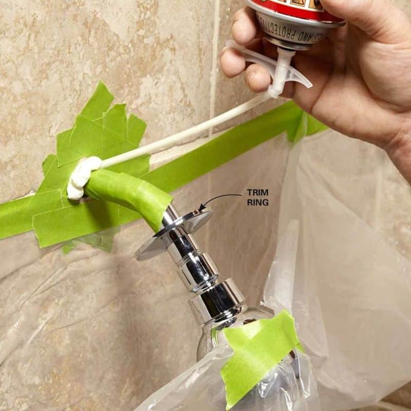 fix showerhead with expansion foam