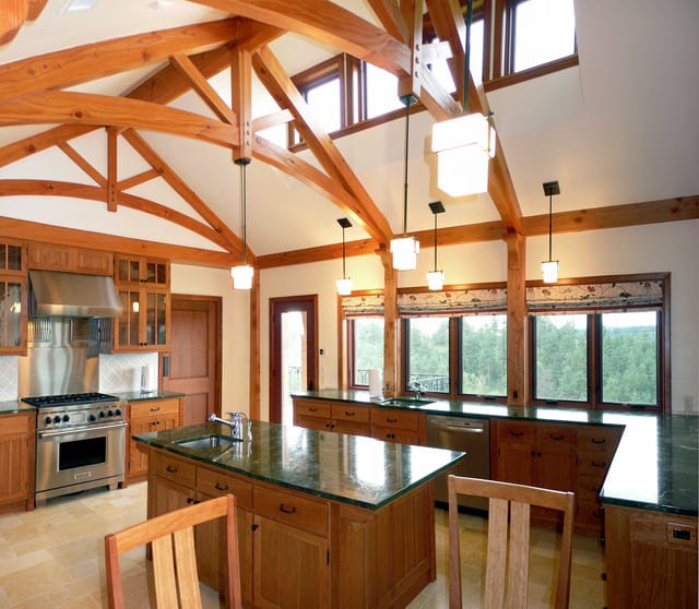 wooden rafter craftsman kitchen